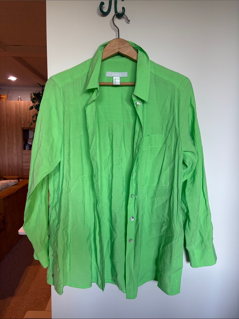Bianca Bright Green Modal Oversized Button Down Shirt Blouse Size 10